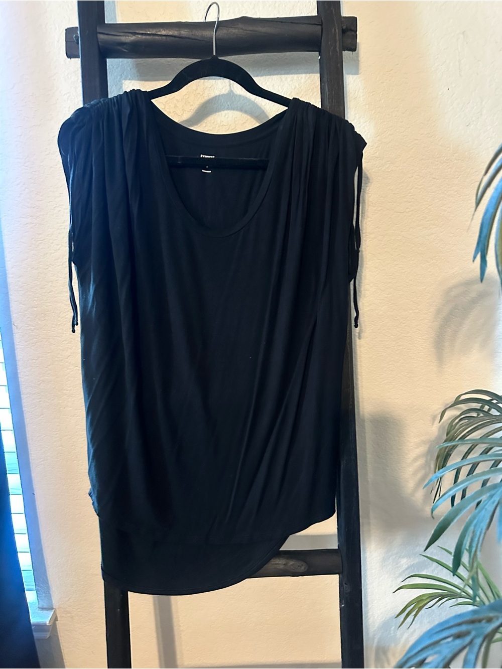 Express Black Gathered-Shoulder Tunic-Runs Large
